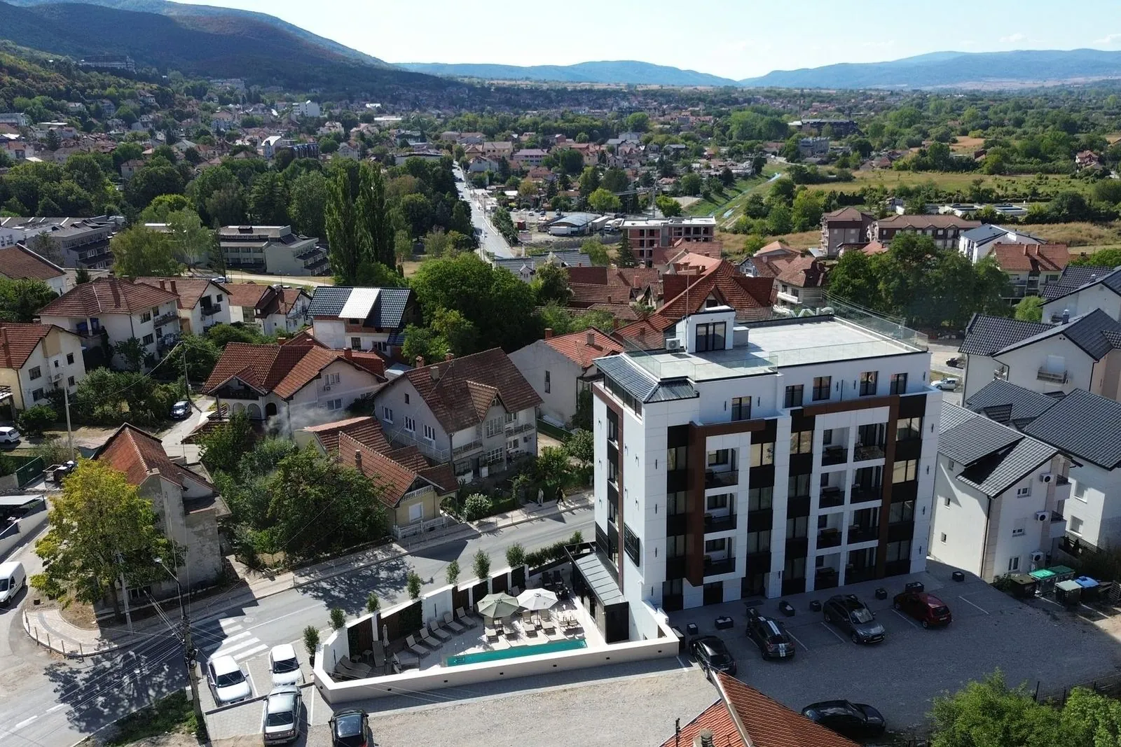 Sokobanja and the hotel, aerial view